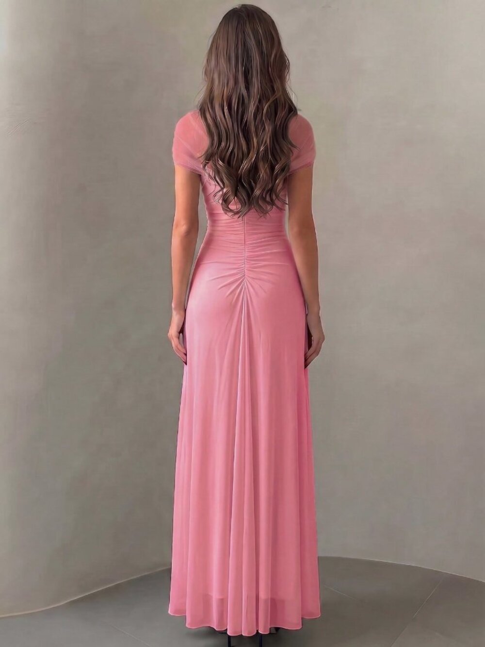 Pink Elegant Women's Maxi Bodycon See-Through Cut Out Cocktail Dress - Picture 2 of 10